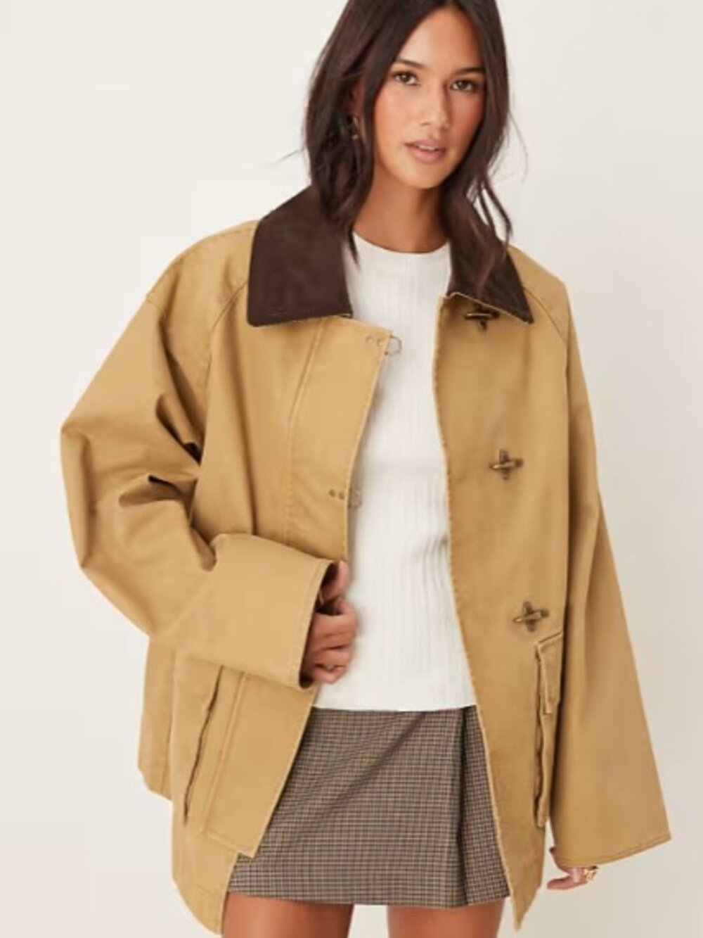 MANGO Corduroy Collar Cotton Canvas Barn Coat Tan L - Picture 3 of 16